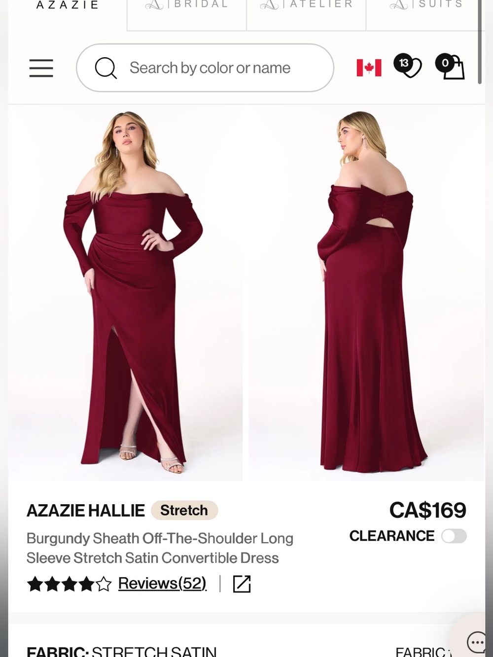 Azazie Hallie Burgundy Off-Shoulder Sheath Gown
